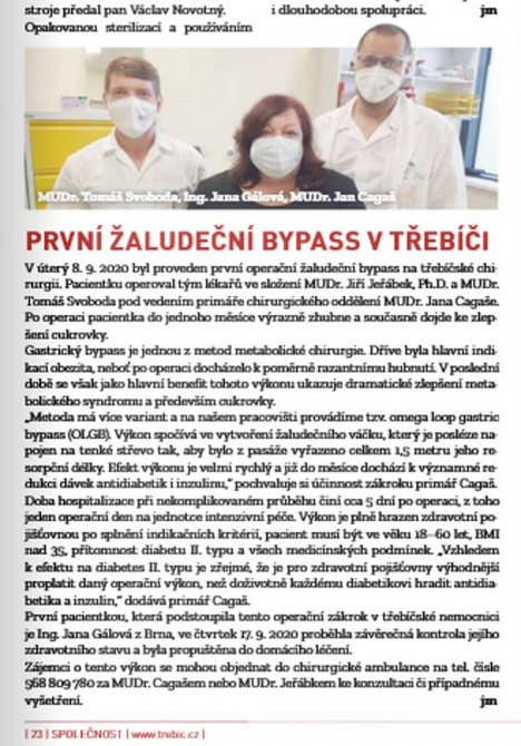 Operace žaludečního bypassu 2020 - prim. MUDr. Cagaš, MUDr. Svoboda