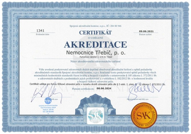 Certifikát o udělení akreditace