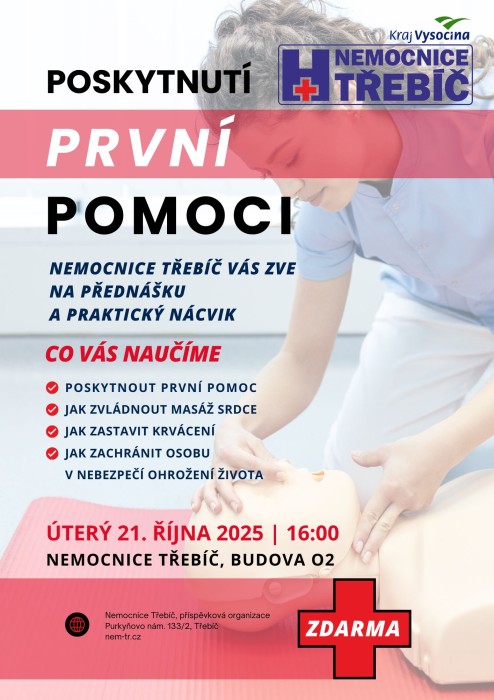 Pozvánka na přednášku a praktický nácvik první pomoci Pozvánka na přednášku a praktický nácvik první pomoci